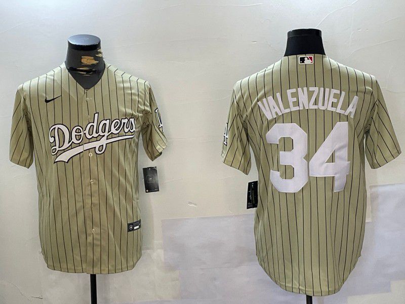 Men Los Angeles Dodgers #34 Valenzuela Green Stripe Game 2024 Nike MLB Jersey style 1->los angeles dodgers->MLB Jersey